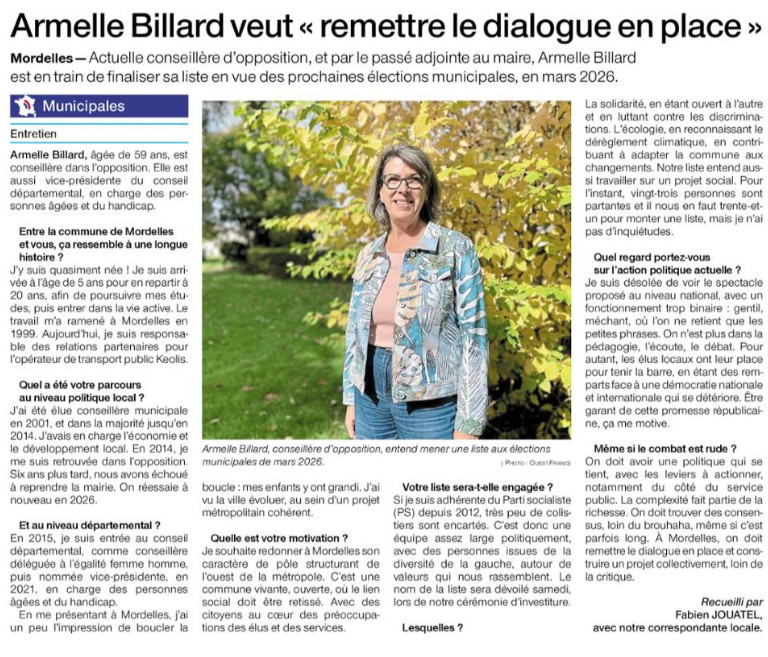 Article Ouest France du 2 octobre 2025